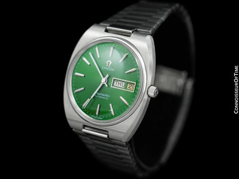 1979 Omega Seamaster Vintage Mens Bracelet Watch with Emerald Green Dial, Automatic, Day Date - Stainless Steel