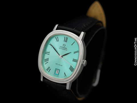 1974 Omega De Ville Vintage Mens Automatic Full Size Watch with Tiffany Blue Dial - Stainless Steel
