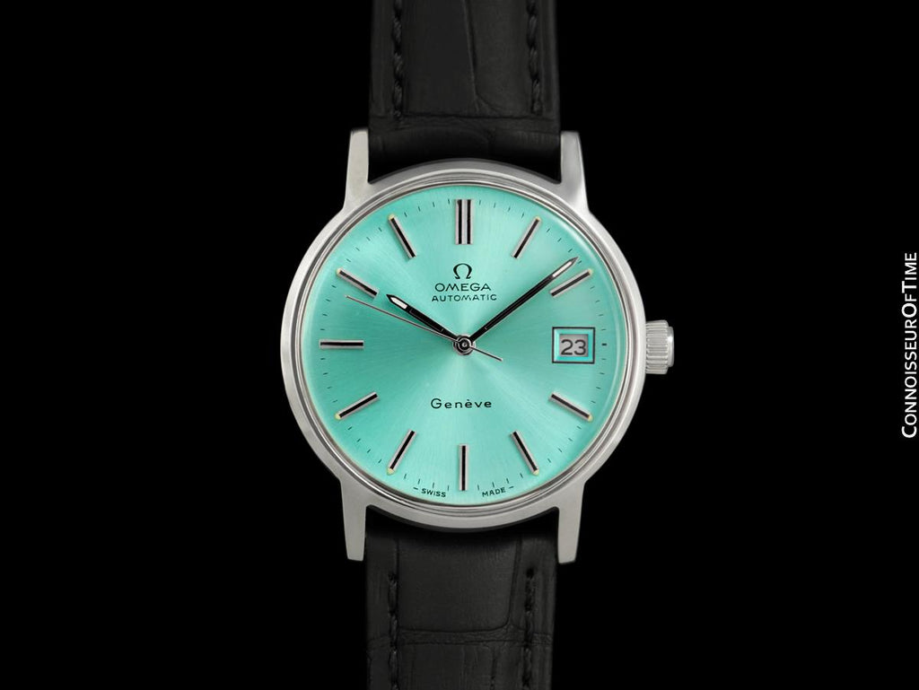 1976 Omega Geneve Vintage Mens Automatic Watch with Tiffany Blue