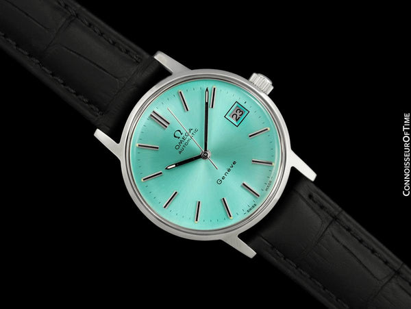 1976 Omega Geneve Vintage Mens Automatic Watch with Tiffany Blue Dial - Stainless Steel