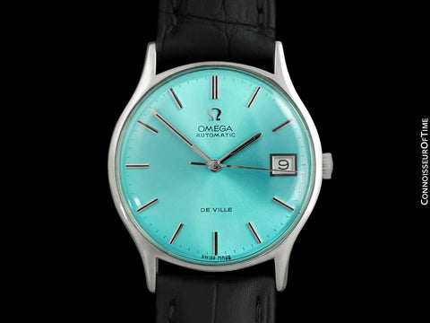 1970 Omega De Ville Vintage Mens Automatic Watch with Tiffany Blue Dial - Stainless Steel