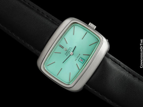 1970's Omega De Ville Mens Retro Dress TV Watch with Tiffany Blue Dial - Stainless Steel
