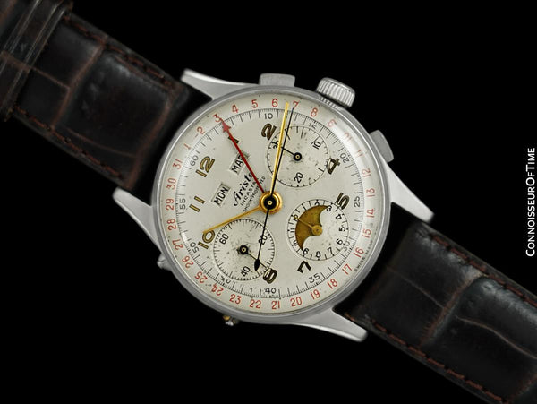1950's Aristo Vintage Triple Calendar Chronograph, Stainless Steel - The Chronodato with Moonphase