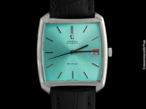 1970 Omega De Ville Vintage Mens Automatic Dress Watch with Tiffany Blue Dial - Stainless Steel