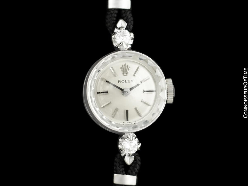 white gold dress original 1960's Rolex Ladies Dress Watch with Original Box, Silver Dial - 14K W