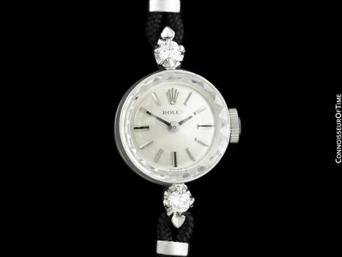 1960's Rolex Ladies Dress Watch with Original Box, Silver Dial - 14K White Gold & Diamonds
