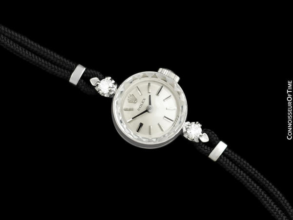 1960's Rolex Ladies Dress Watch with Original Box, Silver Dial - 14K White Gold & Diamonds