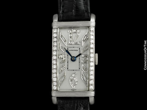 1940 Longines Vintage Mens Large Art Deco Watch - Platinum & Diamonds