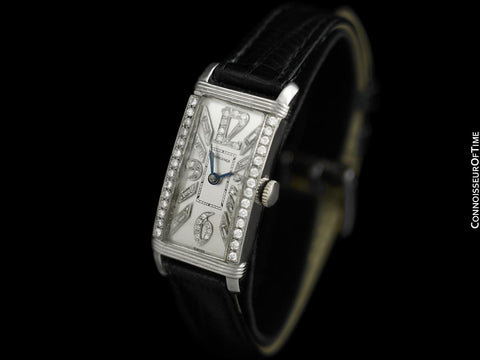 1940 Longines Vintage Mens Large Art Deco Watch - Platinum & Diamonds