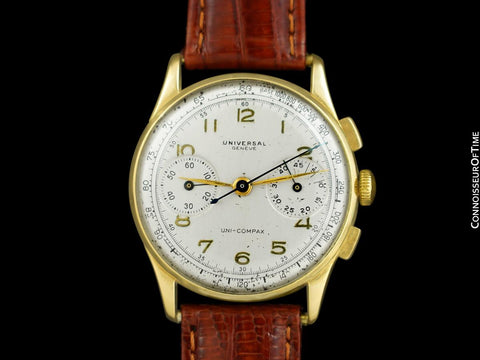 1940's Universal Geneve Vintage Mens Uni-Compax Chronograph Watch - Solid 18K Gold with Steel Back