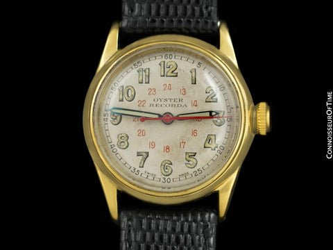 1941 Rolex Oyster Recorda Vintage Mens Midsize "Boys" WWII Military Style Watch - 18K Gold Filled & Stainless Steel