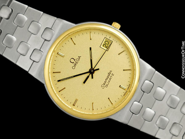 1984 Omega Seamaster Classic Vintage Retro Mens Quartz Watch, Date - Stainless Steel & 18K Gold Plated