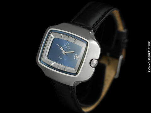 1970's Omega De Ville Mens Extra-Large Retro Dress TV Watch with Dimensional Dial - Stainless Steel