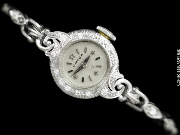 1954 Omega Vintage Ladies Bracelet Watch with "Star Dial" - 14K White Gold & Factory Diamonds