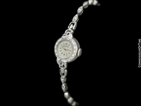1954 Omega Vintage Ladies Bracelet Watch with "Star Dial" - 14K White Gold & Factory Diamonds