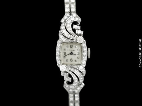 1943 Longines Vintage Ladies Cocktail Watch - Platinum with 3.37 Cts of Diamonds