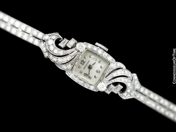 1943 Longines Vintage Ladies Cocktail Watch - Platinum with 3.37 Cts of Diamonds