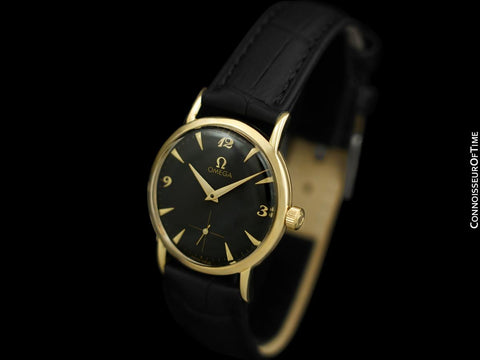 1955 Omega Vintage Mens Handwound Watch with Explorer Dial - 14K Gold