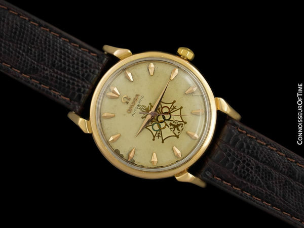 1956 Omega Seamaster Olympic XVI Mens Vintage 18K Rose Gold Watch - Very Rare Cross of Merit Dial