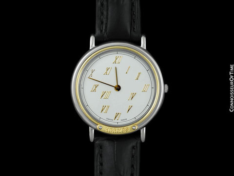 Hermes Meteore Mens Two-Tone Luxury Watch - Stainless Steel & Solid 18K Gold