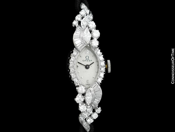 1950's Vintage Ladies Watch with Omega Movement - 14K White Gold with over 2 Carats of Diamonds