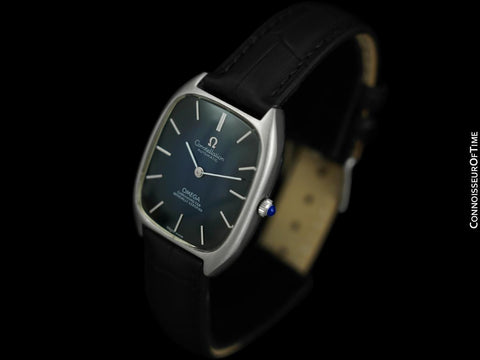 1978 Omega Constellation Chronometer Vintage Mens Tonneau Watch with Blue Vignette Dial - Stainless Steel