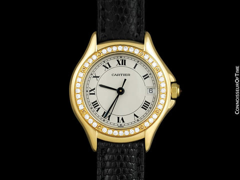 Cartier Cougar Panthere Ladies 18K Gold Watch - 18K Gold & Factory Diamonds