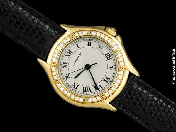 Cartier Cougar Panthere Ladies 18K Gold Watch - 18K Gold & Factory Diamonds
