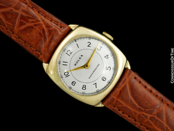 1930's Rolex Art Deco Vintage Mens Midsize Very Early Shock Resistant Watch - 9K Rose Gold