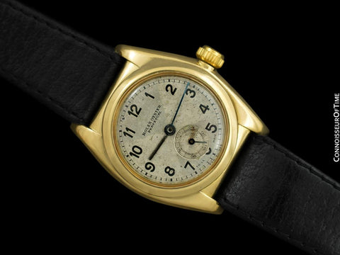 1931 Rolex Vintage Mens Oyster Perpetual Bubbleback 18K Gold Watch - Exceedingly Rare "P" Marked Protoype