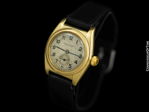 1931 Rolex Vintage Mens Oyster Perpetual Bubbleback 18K Gold Watch - Exceedingly Rare "P" Marked Protoype