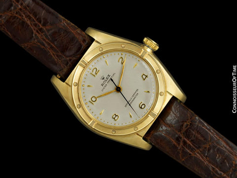1948 Rolex Vintage Mens Oyster Perpetual Bubbleback 14K Gold Watch, Ref. 5015 - Near New-Old-Stock