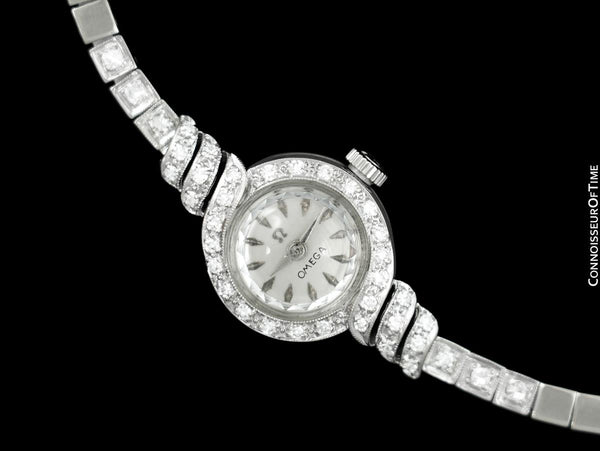 1959 Omega Vintage Ladies Bracelet Watch - 14K White Gold & Factory Diamonds