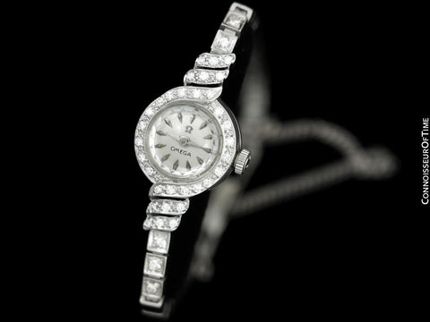 1959 Omega Vintage Ladies Bracelet Watch - 14K White Gold & Factory Diamonds