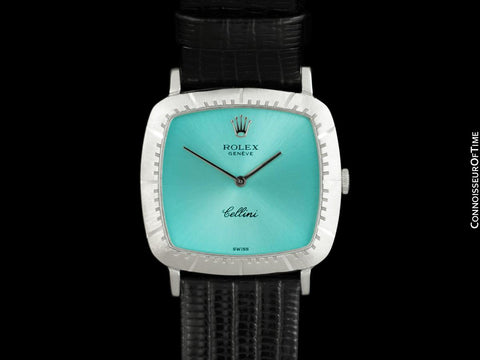 1973 Rolex Cellini Vintage Mens Handwound TV Watch with Tiffany Blue Dial, Ref. 4084 - 18K White Gold