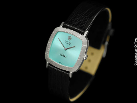 1973 Rolex Cellini Vintage Mens Handwound TV Watch with Tiffany Blue Dial, Ref. 4084 - 18K White Gold