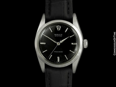 1957 Rolex Oyster Precision Classic Vintage Mens Handwound Watch with Black Dial - Stainless Steel