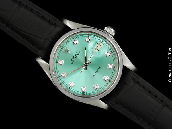 1964 Rolex Oysterdate Mens Vintage Tiffany Blue Dial Watch - Stainless Steel & Diamonds