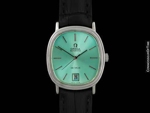 1973 Omega De Ville Vintage Mens Automatic Full Size Watch with Tiffany Blue Dial - Stainless Steel