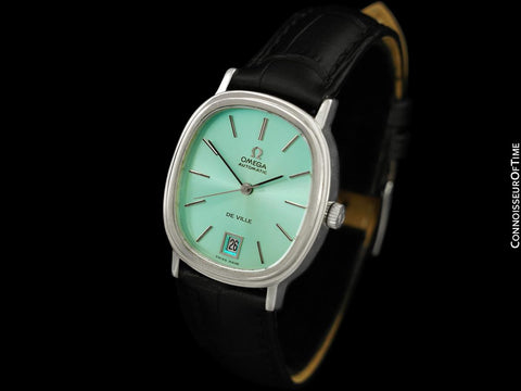 1973 Omega De Ville Vintage Mens Automatic Full Size Watch with Tiffany Blue Dial - Stainless Steel