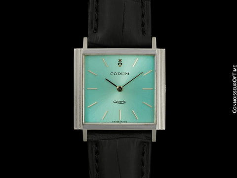 1970's Corum Vintage Mens "TV Shape" Quartz Dress Watch with Tiffany Blue Dial - Stainless Steel