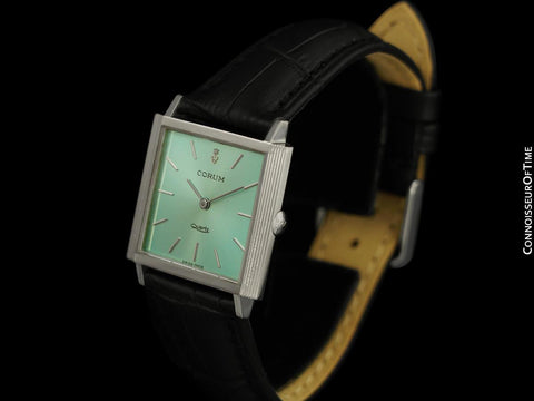 1970's Corum Vintage Mens "TV Shape" Quartz Dress Watch with Tiffany Blue Dial - Stainless Steel