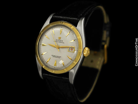 1952 Rolex Datejust Ovettone Vintage Mens "Red Date" Ref. 6105 Watch - Stainless Steel & 18K Gold
