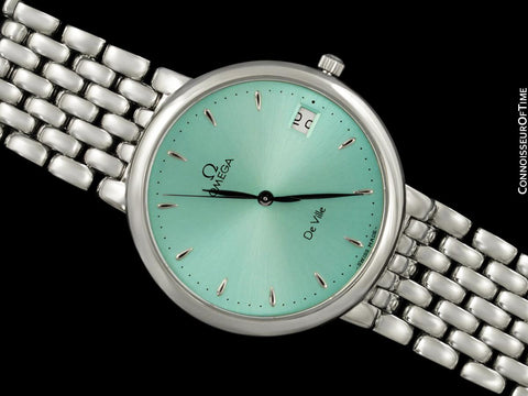 1998 Omega De Ville Mens Dress Watch with Tiffany Blue Dial & Date - Stainless Steel