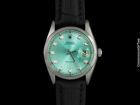 1963 Rolex Oysterdate Mens Vintage Tiffany Blue Dial Watch - Stainless Steel & Diamonds