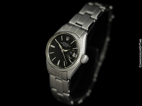 1962 Rolex Classic Vintage Ladies Date Datejust Watch, Black Dial - Stainless Steel & 18K White Gold