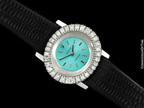 1970's Rolex Ladies Vintage Dress Bracelet Watch with Tiffany Blue Dial - 18K White Gold & Diamonds