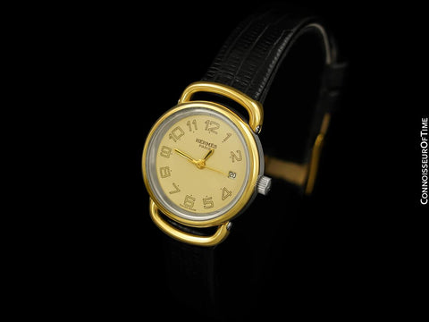 Hermes Pullman Ladies Cream Dial Watch with Date - 18K Gold Plated & Stainless Steel