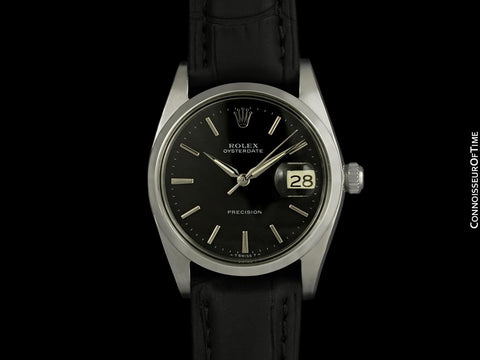 1960 Rolex Oysterdate Vintage Mens Black Dial Watch with Date - Stainless Steel
