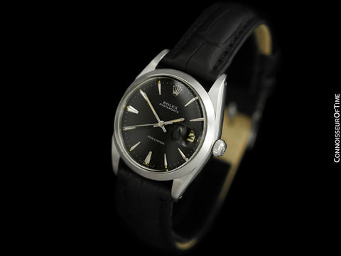1968 Rolex Oysterdate Vintage Mens Black Dial Watch with Date - Stainless Steel